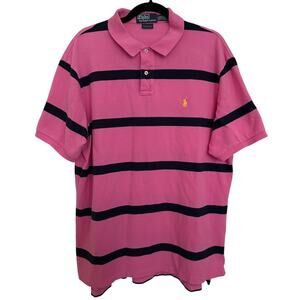 Ralph Lauren Navy Blue Pink Stripe Polo Custom Fit Pony Preppy Mens Casual XXL